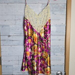 Vintage Cacique Lingerie Floral Lace Slip Dress Size Medium